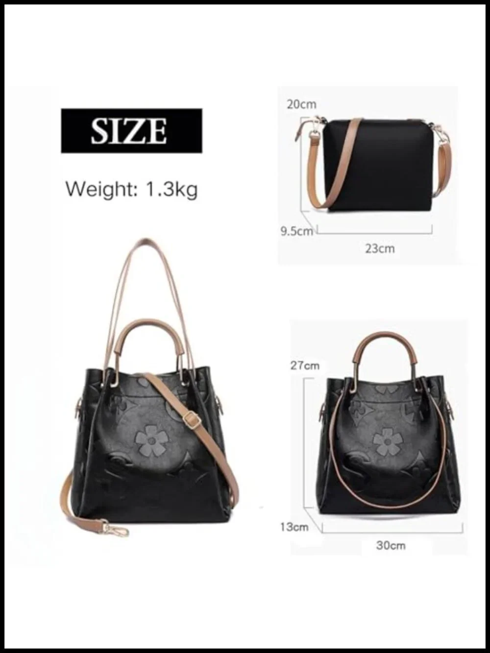 Vintage Floral Embossed Vegan Leather Satchel Handbag Set Large Shoulder Tote